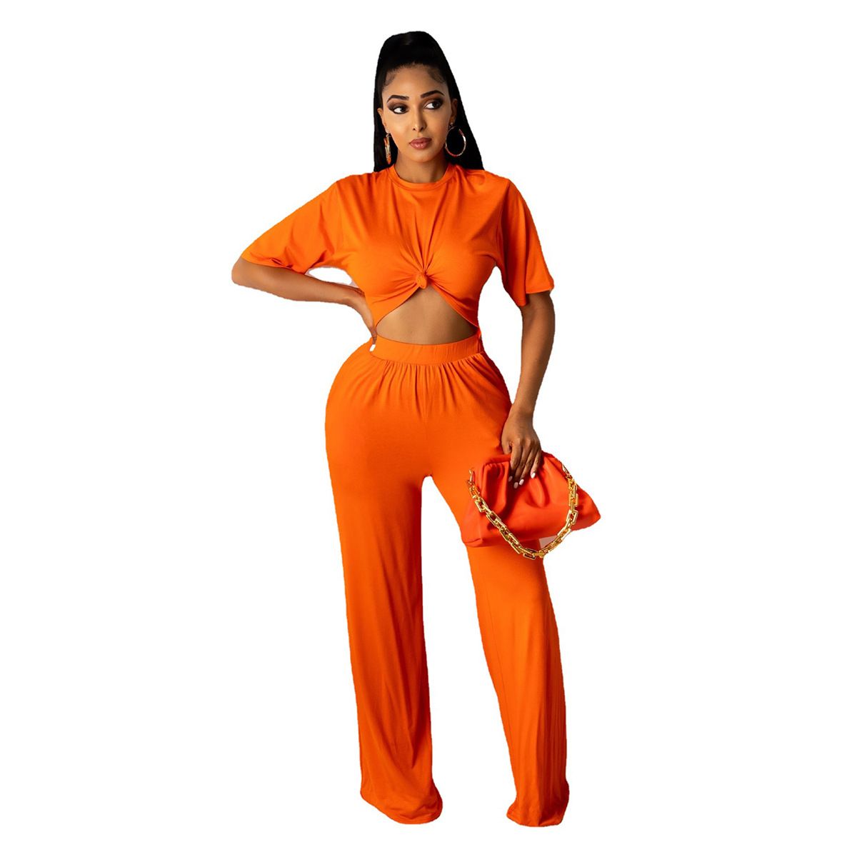Women's Clothing Solid Color Casual Loose Two Piece Short Sleeved Trousers_ecoleips.com