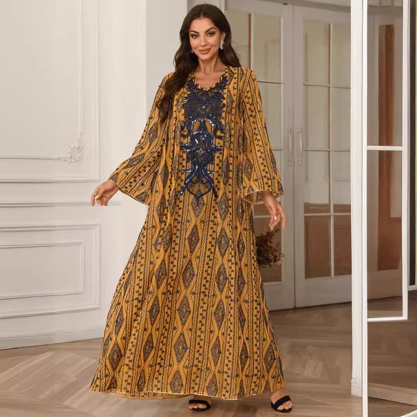 ZD008 Middle Eastern And European Foreign Trade Evening Muslim Dress Embroidered Women's Robe Cross-border Bestseller_ecoleips.com