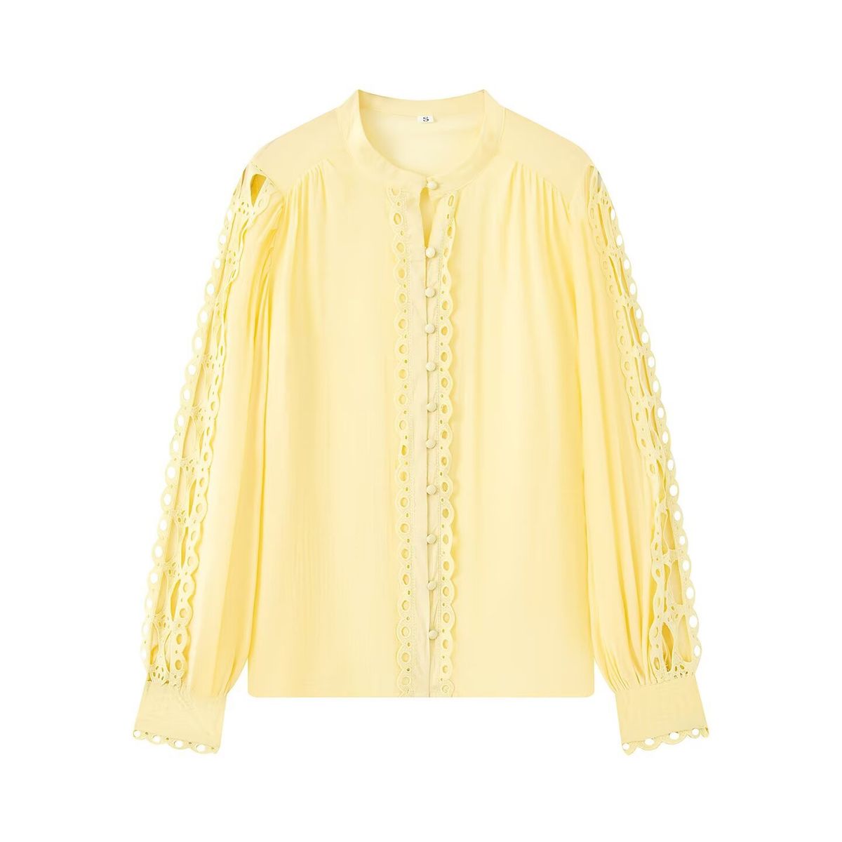 Women's Clothing Women's French Retro Early Spring Fashionable Elegant Round Neck Long Sleeve Shirt Solid Color Lace Trim Blouse_ecoleips.com