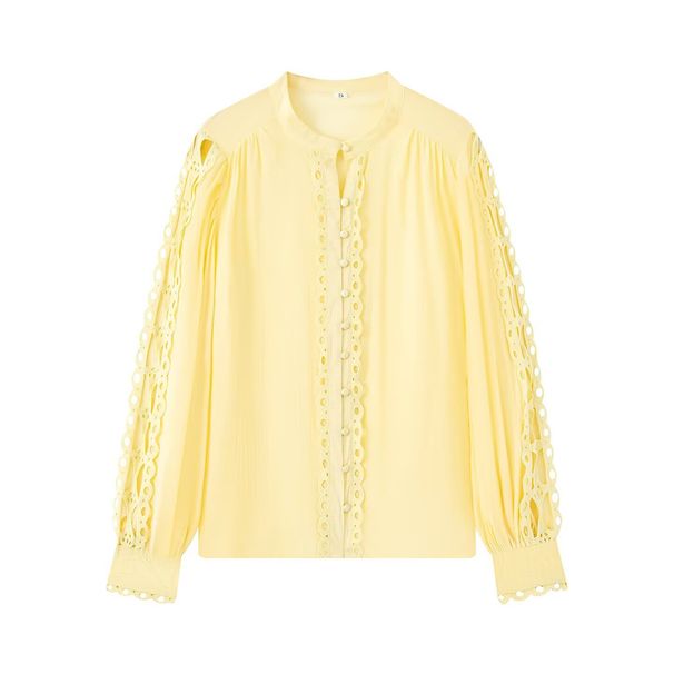 Women's Clothing Women's French Retro Early Spring Fashionable Elegant Round Neck Long Sleeve Shirt Solid Color Lace Trim Blouse_ecoleips.com