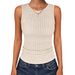 Ribbed Knit Tank Top For Women, Soft Stretch Round Neck Sleeveless Vest, Casual Slim Fit Cami, 4 Colors_ecoleips.com