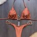 Women's Bikini Set Solid Color Swimsuit Sexy Beachwear With Irregular Metallic Trim Regular Size_ecoleips.com