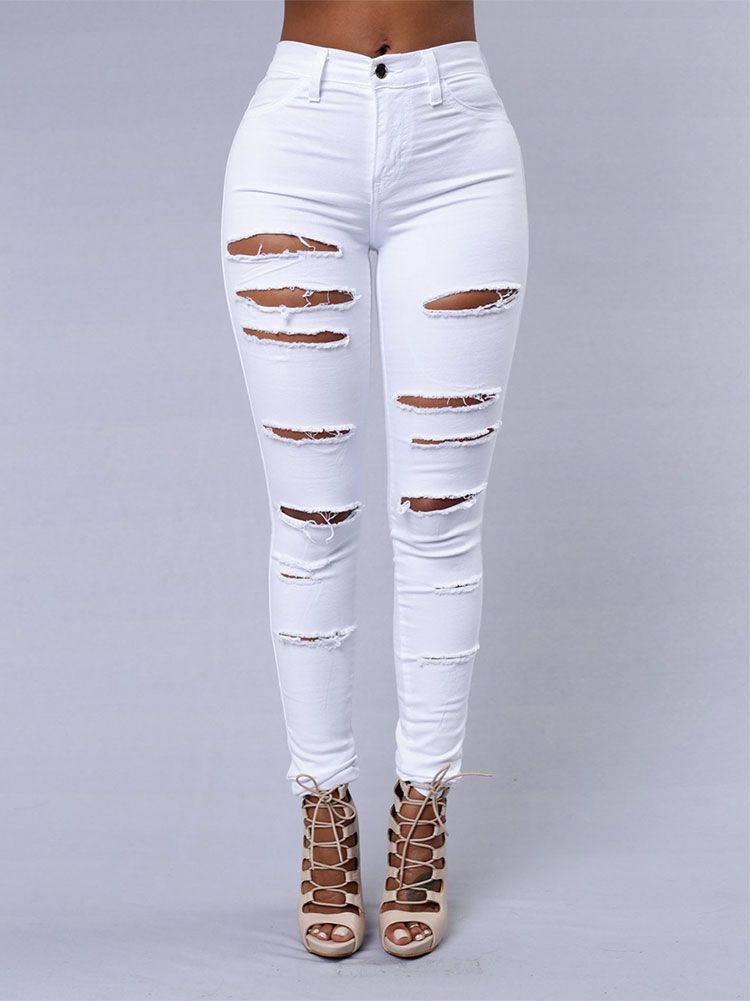 K New European And American Ripped Jeans For Women, Women's Small Leg Pants, Women's Jeans_ecoleips.com