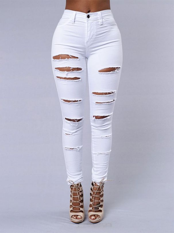 K New European And American Ripped Jeans For Women, Women's Small Leg Pants, Women's Jeans_ecoleips.com