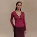 Voya Women's Pure Desire Spicy Girl Outfit, Wine Red V-neck T-shirt, Spring And Summer Slim Fit, Inner Outfit, Slimming Top_ecoleips.com