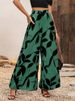 Women's High Waist Wide Leg Chiffon Pants Leaf Print Casual Summer Trousers European American Style Full Length Polyester_ecoleips.com