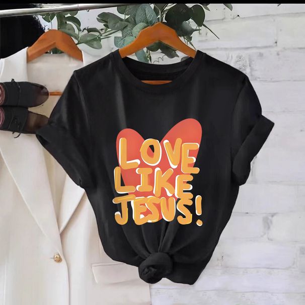 Women's Casual Round Neck Short Sleeve T-Shirt Multi-Color Solid Loose Printed American Style Sports Top_ecoleips.com