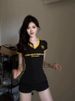 Women's Slim Fit V Neck Short Sleeve T-Shirt 210g 40 Count Pure Cotton Color Block Print No Shoulder Cut_ecoleips.com