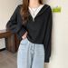 Autumn Winter New Color-Block Navy Collar Half-Zip Sweatshirt For Women Loose Korean Fashionable Versatile Gentle Style_ecoleips.com