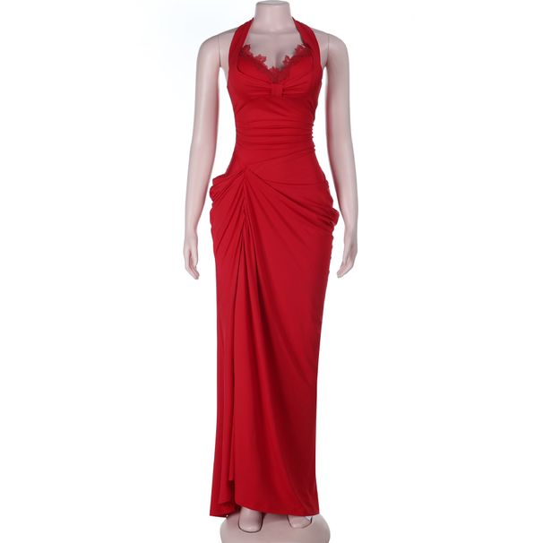 Women's Clothing Sexy Halter Neck Long Dress Backless Slit American Style Thin Casual Elegant Fashion For Ladies_ecoleips.com