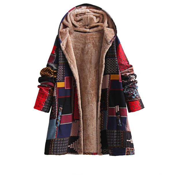girl 2023 Autumn Winter New Ethnic Style European American Fashion Linen Hooded Cotton Padded Plus Velvet Loose Jacket Women_ecoleips.com