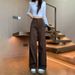 Merlad Brown High Waist Wide Leg Jeans for Women Loose Fit Slimming Fleece Lined Straight Leg Pants Autumn Winter plus Size_ecoleips.com