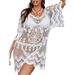 European And American Beach Sun Protection Women's Loose-fitting Mid-length Pullover Dress With Water-soluble Lace_ecoleips.com
