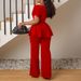 Summer Women's Fashion Casual Suit European American Style Solid Color Tie up Top Wide Leg Pants Set_ecoleips.com