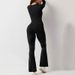 Women's Long Sleeved Jumpsuit Tummy Control High Elastic Wide Leg Square Neck Hip Lifting Cinching Waist Summer Jumpsuit_ecoleips.com