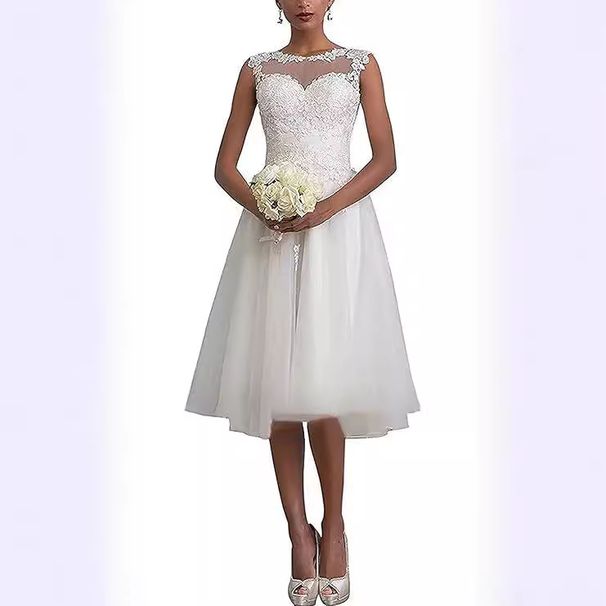 New 2025 round Neck Lace Slim Fit Mid-Length Wedding Dress Fashionable Foreign Trade Style for Women_ecoleips.com