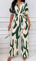 K New Short Sleeved Printed Waist Cinching Jumpsuit Fashionable Wide Leg Pants For Women_ecoleips.com