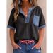 Women's V Neck Short Sleeve Casual Loose Top Patchwork Independent Website New European And American Style Summer Top_ecoleips.com