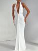 Mozision Deep V Neck Draped Ruched Sexy Maxi Dress Women Summer Fashion Halter Sleeveless Backless Club Party Long Dress Elegant_ecoleips.com