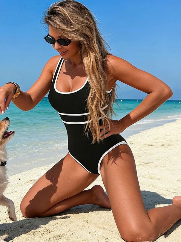 Patchwork Beachwear Black Bikini Whole Swimsuits Push Up Swimwear Micro Bikinis Women One-Piece Swimsuit Set_ecoleips.com