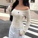 Women's Clothing Off-Shoulder Knit Sweater With Rope Embroidery - Elegant Twist Detail Pullover For Women, Soft Polyester Blend Long Sleeve Top_ecoleips.com