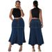 Plus Size Long Denim Skirt For Women, Mid Stretch Washed Cotton Spandex Maxi Skirt, Casual Street Style_ecoleips.com