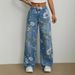 Women's Clothing Street Fashion Loose Straight Wide Leg Pants Printed Denim Trousers_ecoleips.com