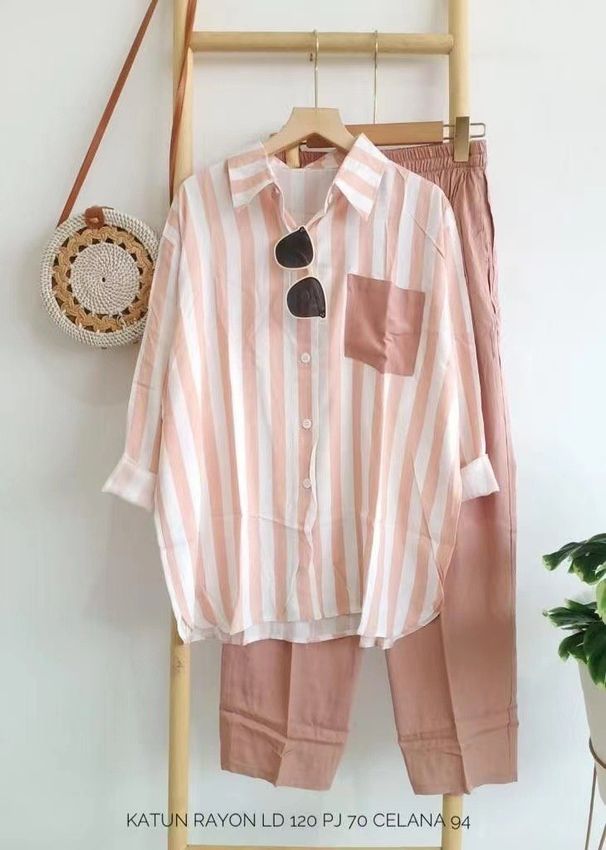 Women's Plus Size Women's Clothing Summer Slightly Fat MM Fashionable Loose Slim Comfortable Casual Striped Suit_ecoleips.com