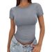 Aria Basics Aria Basics 2025 New Cross-Border Product: European And American Women's Fashion, Solid Color Top, Short-Sleeve Round Neck_ecoleips.com