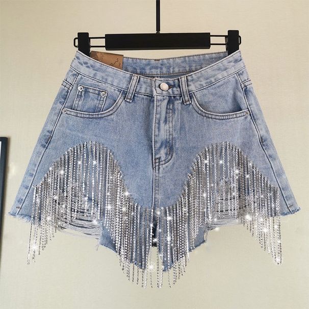 Women's Clothing Fashion Women's Shorts Ripped Tassel Chain Sexy Denim Shorts Women_ecoleips.com