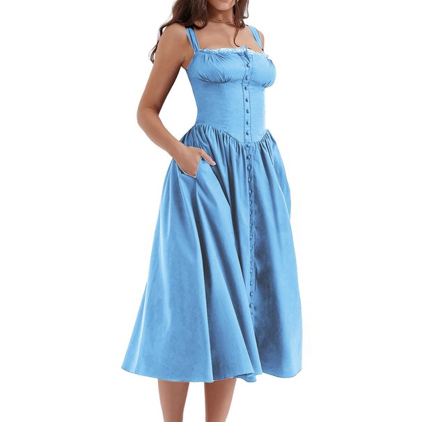 S32137 New Spring/Summer Women's European And American Style Strapless Short-Sleeve Floral Print Solid Color Long Dress_ecoleips.com