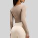 Patchwork Women's Long Sleeve Yoga Top With Bra Pads Breathable Slimming Fitness Sports Wear For Running_ecoleips.com