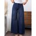 Women's Relaxed Wide-Leg Denim Jeans - Vintage Washed Dark Blue Casual Comfort Jeans (XS/S/M/L/XL)_ecoleips.com