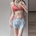 Women's 3-Piece Striped Bikini Set With Shorts Cover-Up For Beach Pool Vacation_ecoleips.com