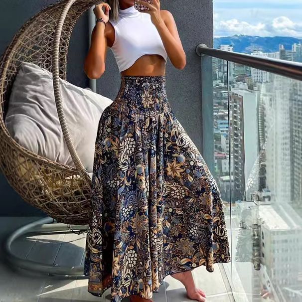 Women's Printed Slim Waist Casual Trousers Wide Leg Pants For Fashionable Ladies_ecoleips.com