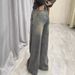 American Retro Washed Jeans For Women Winter Fleece Lined Thickened High Waist Straight Wide Leg Draped Long Pants_ecoleips.com