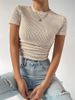 Women's Clothing Spring And Summer New Products Slim Fit Versatile Pleated Round Neck Knitted Short Sleeved T Shirt_ecoleips.com