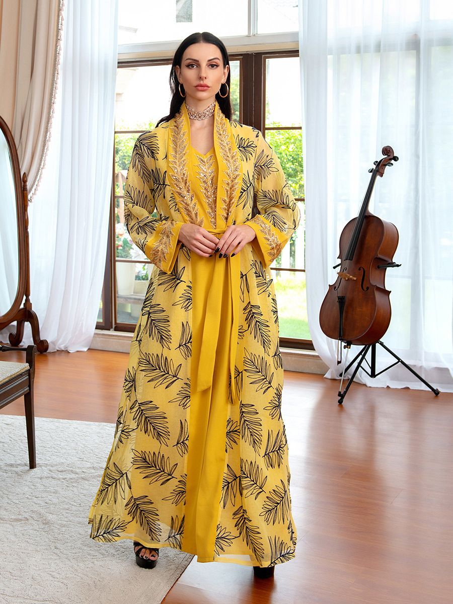 Women's Clothing Fashion Embroidered Yarn Two Piece Robe Long Dress Musilin_ecoleips.com