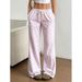 Women's Clothing New Summer Striped Straight Trousers Casual Versatile Lace Up Fashionable Loose Wide Leg Women_ecoleips.com