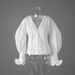 Spring/Summer Puff Sleeve Blouse – Cropped V-Neck Shirt With Cinched Waist & Ruffle Hem (S-XL, Lightweight Poly-Cotton)_ecoleips.com