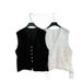 Elegant Sleeveless V-Neck Vest With Single-Breasted Buttons & Embroidered Lace Detail - Breathable Linen Blend Cropped Top For Women_ecoleips.com