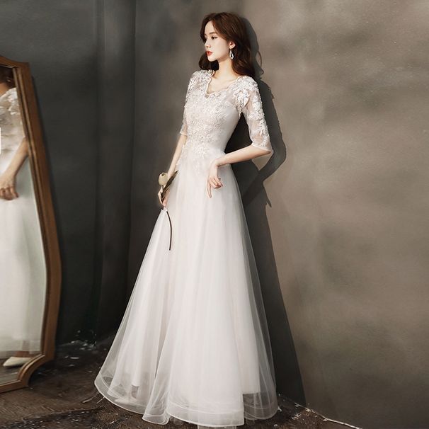 Women's Clothing Women's Elegant Long Evening Dress White High Quality Autumn Spring Style Annual Meeting Dress_ecoleips.com
