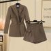Plus Size Women's Autumn Suit Set | Tapered Waist Blazer & High-Waist Shorts (Chic, Versatile & Flattering Fit)_ecoleips.com