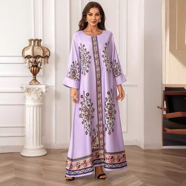 Muslim Ladies Robe Printed Hot Diamond Dress Abaya_ecoleips.com