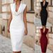 Office Lady Elegant U Neck Draped Party Dress Spring Casual Solid Slim Bodycon Midi Dress Summer Sleeveless Back Slit Boho Dress_ecoleips.com