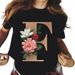 European And American Cross-border Foreign Trade Wholesale Women's Floral Letter Print Round Neck Plus-size Short-sleeve_ecoleips.com
