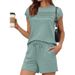 Women's Clothing Summer Striped Solid Color Fashion Set Casual Top And Shorts Outfit_ecoleips.com