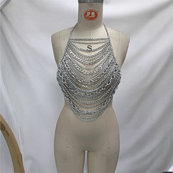 Aria Basics Aria Basics European And American Cross-border Metal Multi-layer Chain Bra With Tassels, Tank Top Chain, Women's Corset_ecoleips.com