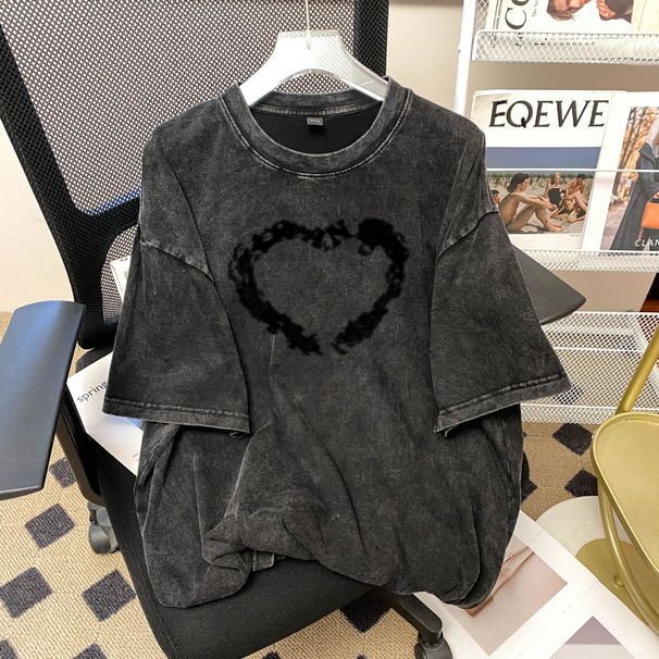 Washed Vintage Pure Cotton Short Sleeve T-Shirt For Women Loose Fit Versatile Mid-Length Base Shirt Trendy Brand Design_ecoleips.com