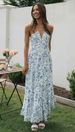 2024 Summer V-Neck Printed Sleeveless Tie Large Hem Long Strap Floral Dress Versatile_ecoleips.com
